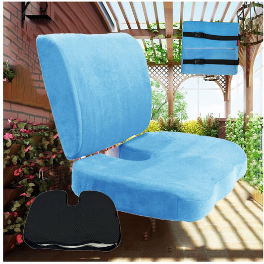 2PC SET - Non Slip High Resilience Memory Foam Coccyx Seat Pad + Lumbar Cushion