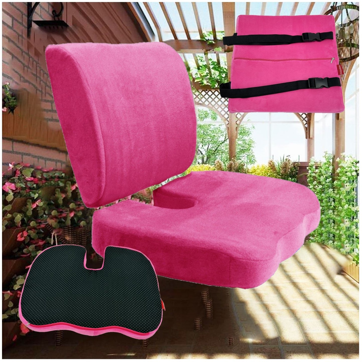 2PC SET - Non Slip High Resilience Memory Foam Coccyx Seat Pad + Lumbar Cushion
