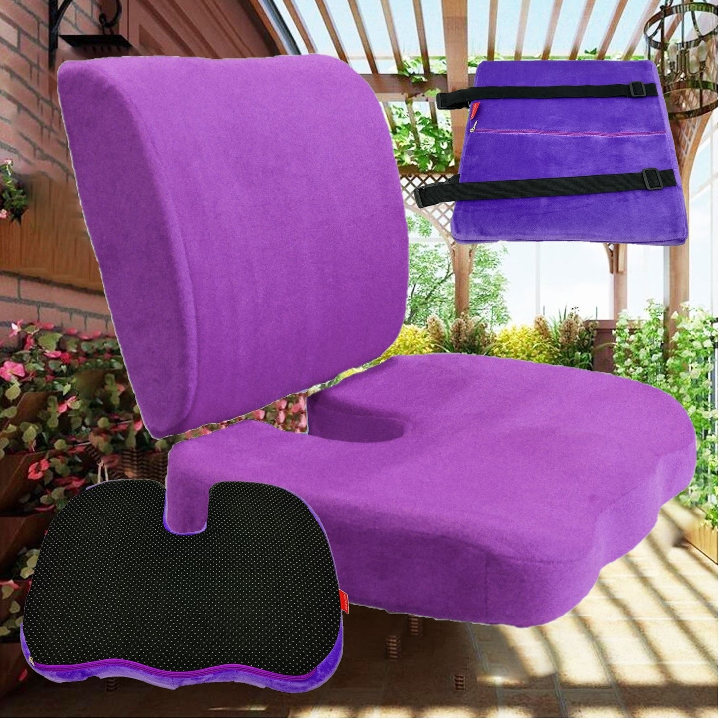 2PC SET - Non Slip High Resilience Memory Foam Coccyx Seat Pad + Lumbar Cushion
