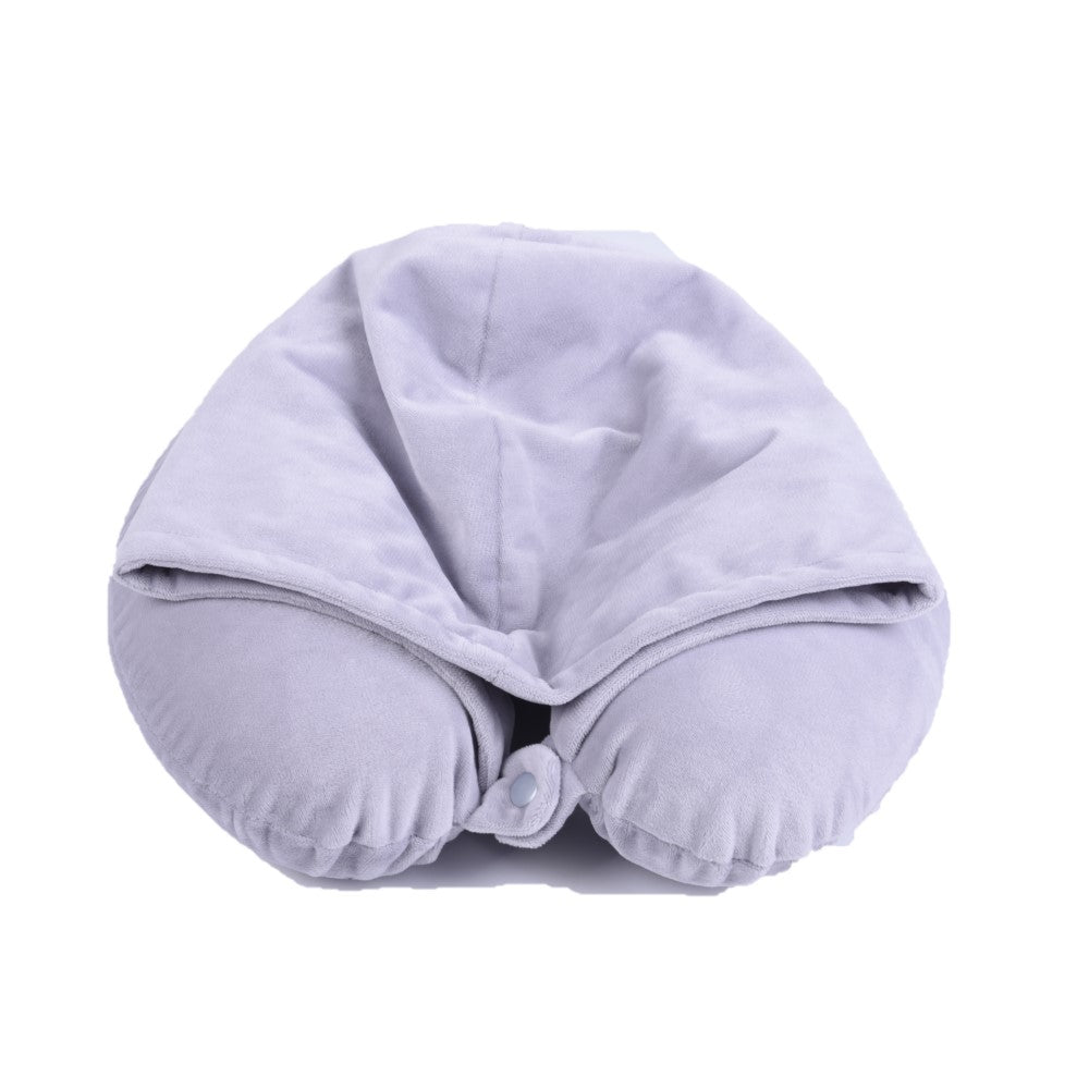 Luxury Quality U Shaped Memory Foam Neck Head Support Travel Pillow with Velvet Hoodie