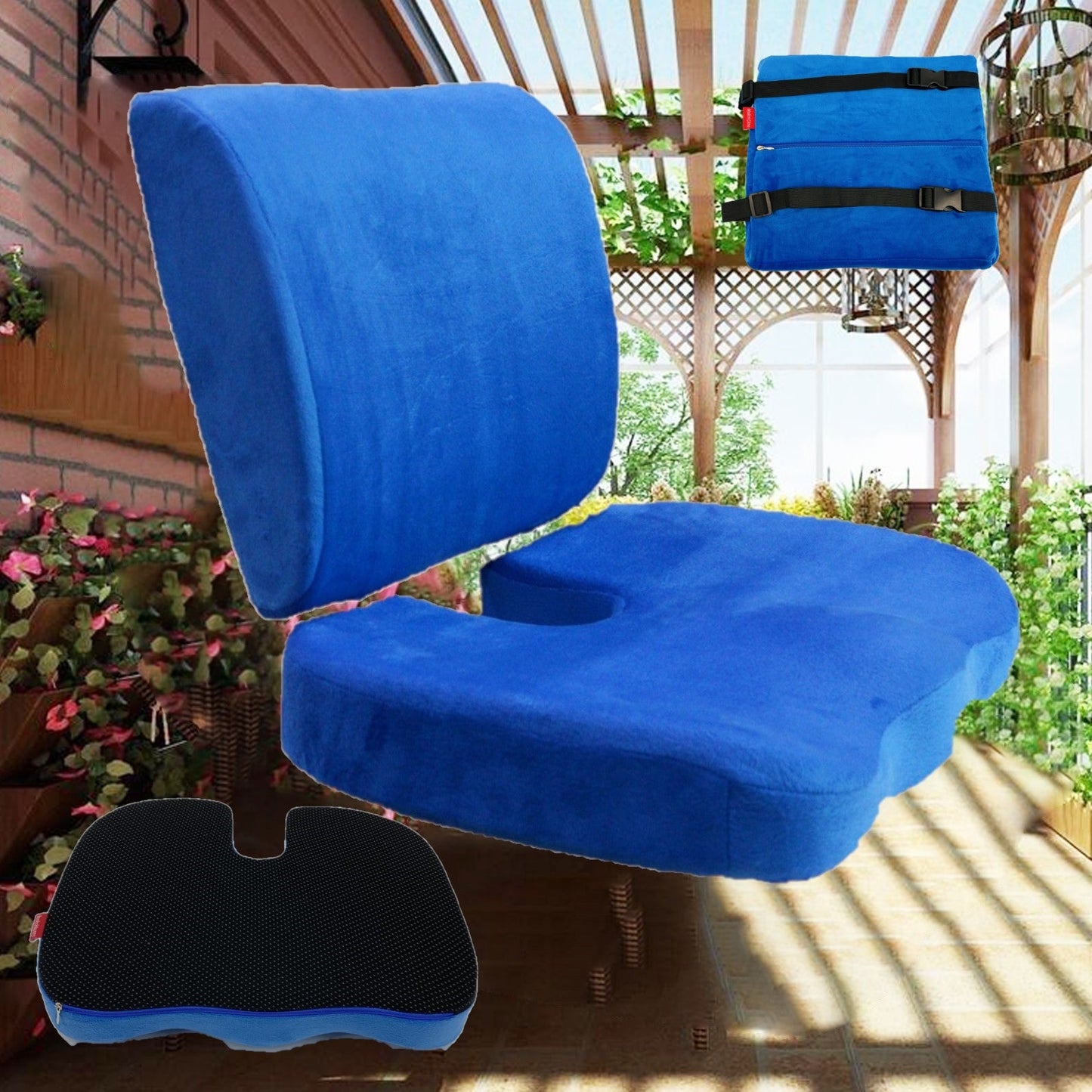 2PC SET - Non Slip High Resilience Memory Foam Coccyx Seat Pad + Lumbar Cushion