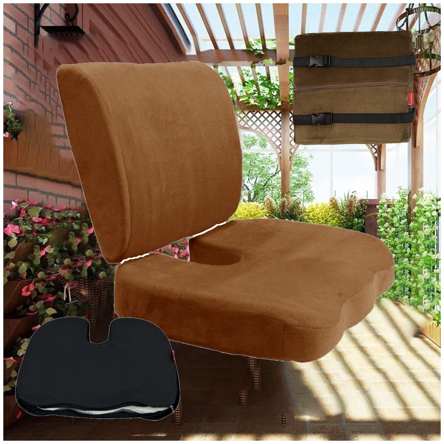 2PC SET - Non Slip High Resilience Memory Foam Coccyx Seat Pad + Lumbar Cushion
