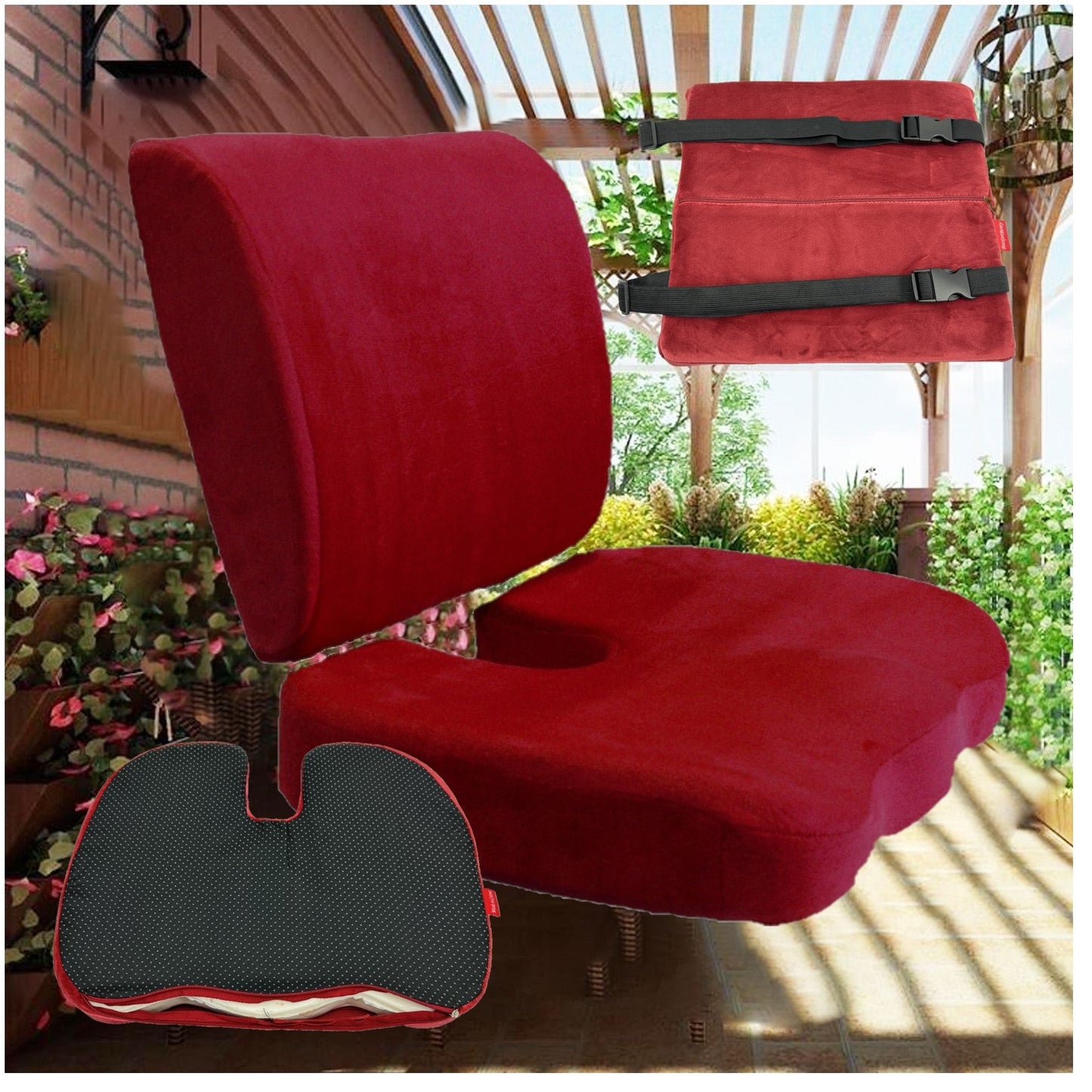 2PC SET - Non Slip High Resilience Memory Foam Coccyx Seat Pad + Lumbar Cushion