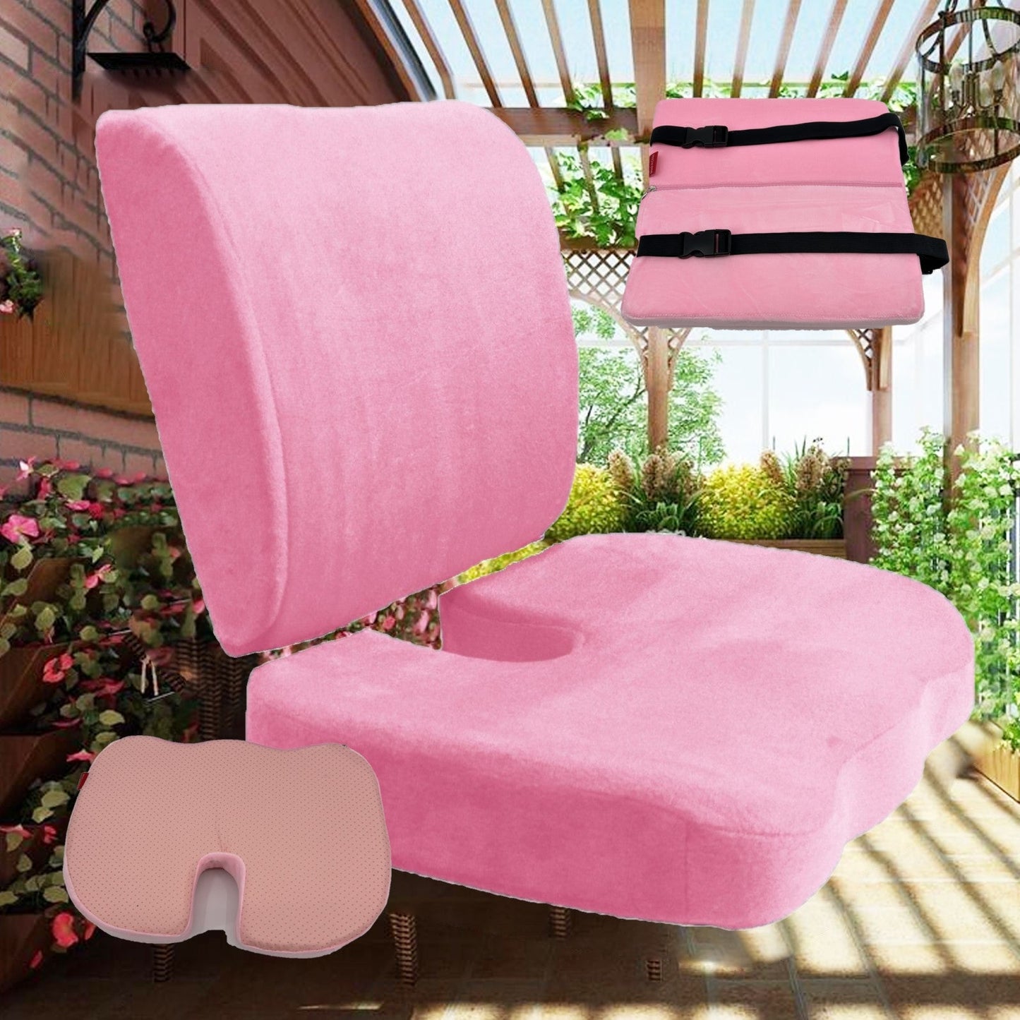 2PC SET - Non Slip High Resilience Memory Foam Coccyx Seat Pad + Lumbar Cushion